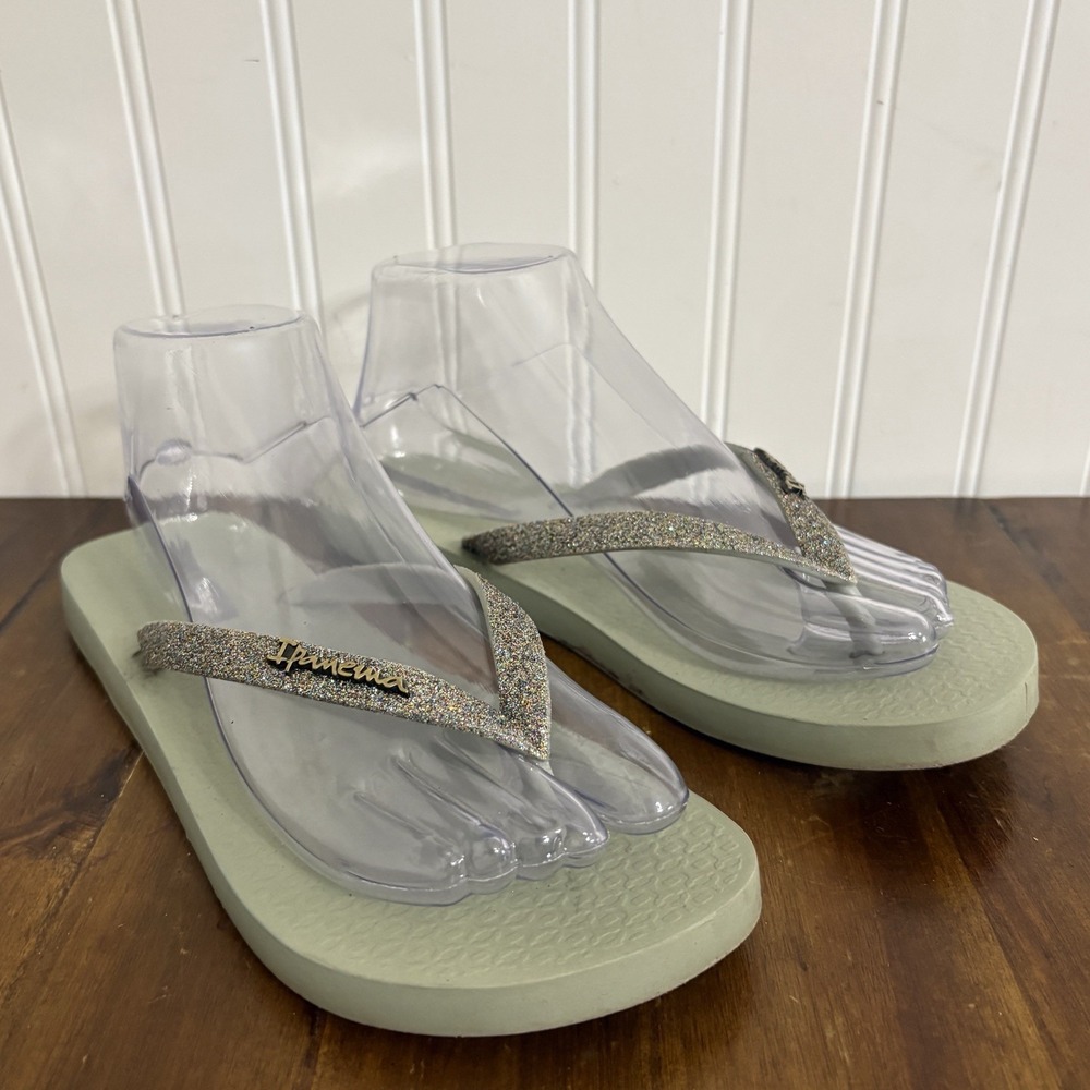 Ipanema Anatomic Lolita Flip-Flops Sandals Thong Size 9 Mint Green Glitter